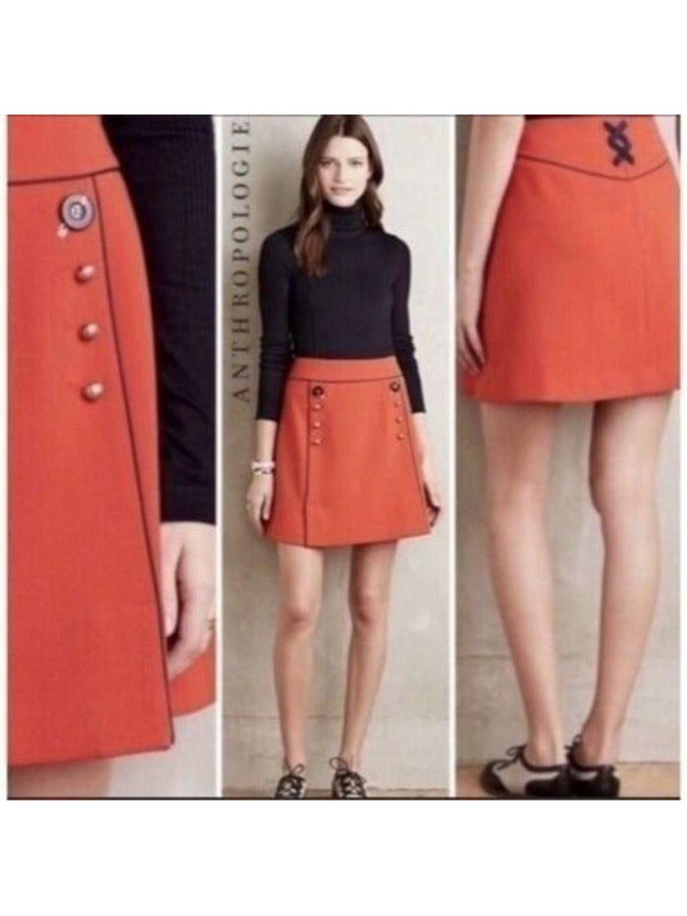 Anthropologie Leifsdottir Womens Orange Regatta A-Line Mini Skirt 0